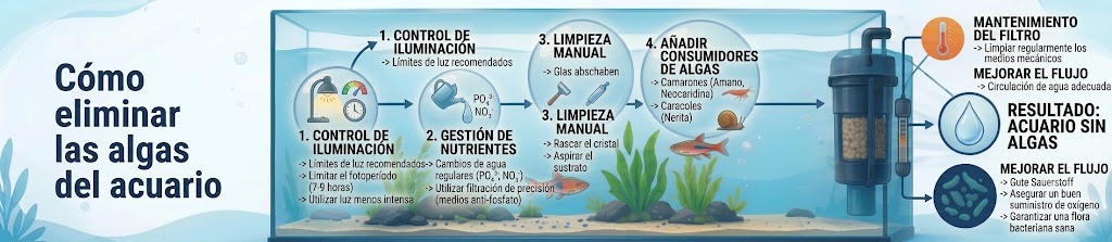 Eliminar algas en un acuario